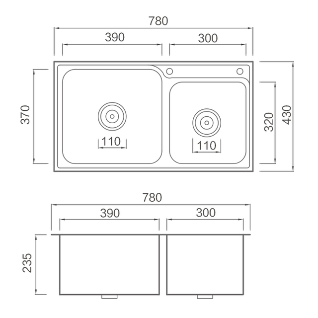 Integrated stretch stainless steel double groove basin